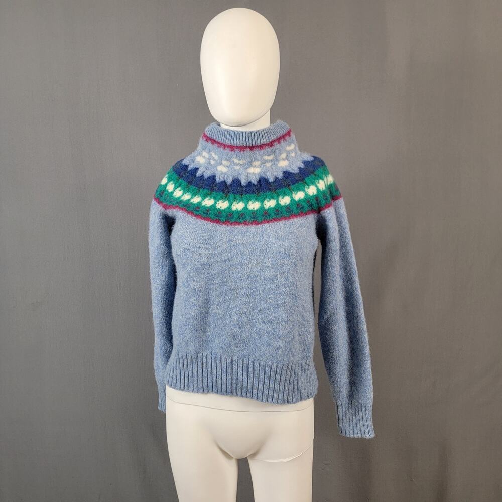 Contemporary Classics Fair Isle Blue Wool Sweater Vintage Cottagecore Retro